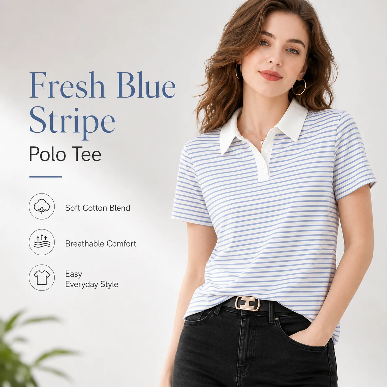Women's Striped Polo Shirt Short Sleeve Cotton Tee Contrast Collar Casual Summer Top Korean Style S-3XL