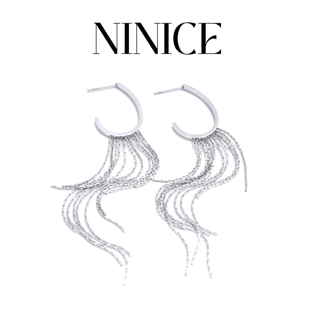 

NiNice Earrings with Long Tassel Pendant Waterproof Fashionable Personalized Stainless Steel Party Fashion Elegant New Style