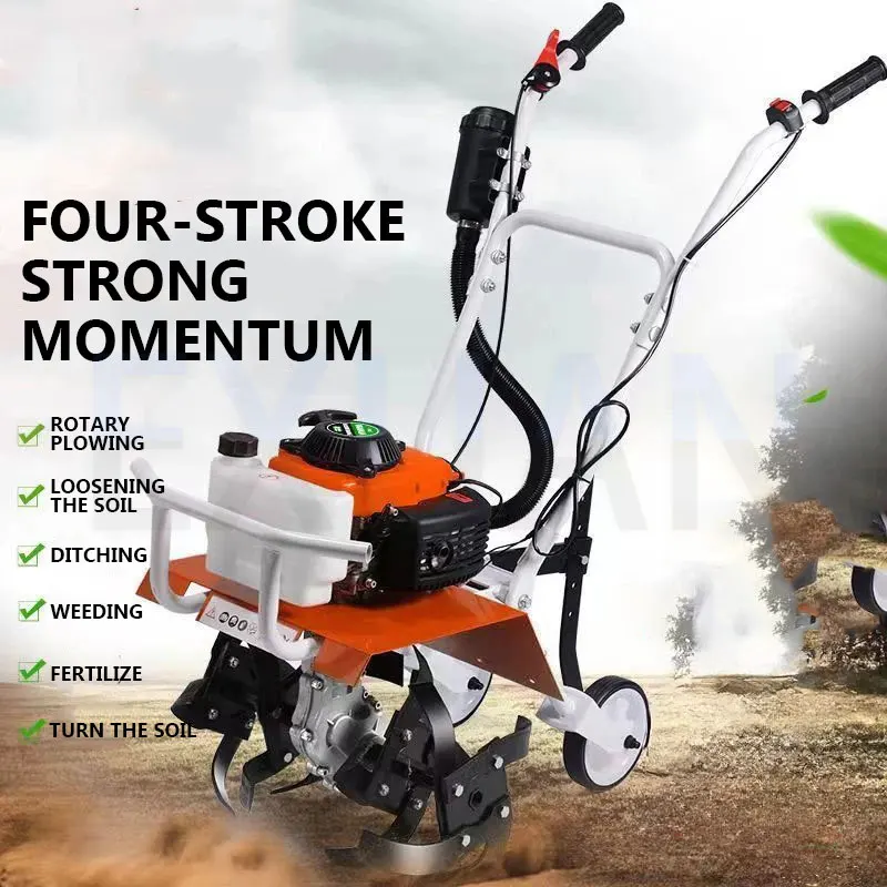 Four Stroke Rotary Cultivator High-power Soil Loosening Tillage Machine Small Trenching Rotary Tiller Cultivator Tilling Soil