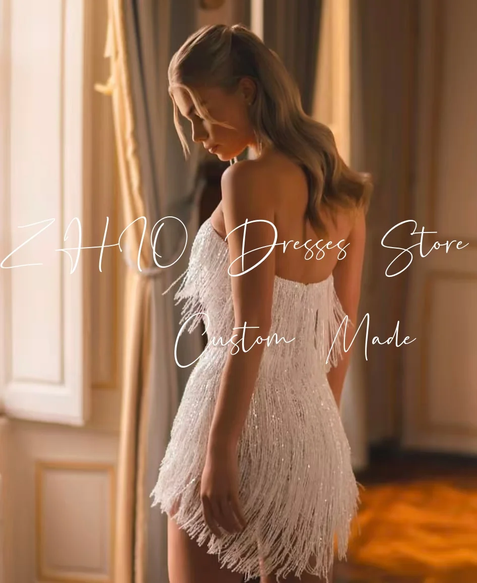 ZHIO فساتين حفلات المشاهير القصيرة الرائعة بدون حمالات خرز لؤلؤ صغير مناسبة خاصة للحفلات الراقصة فستان زفاف مخصص