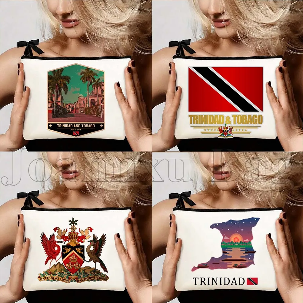 

Косметичка-органайзер для путешествий с картой и флагом Тринидада и Тобаго, милый чехол для туалетных принадлежностей, пенал для макияжа