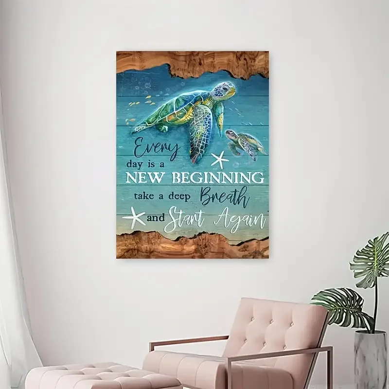 1pc Turtle Under The Ocean Everyday Is A New Beginning Canvas Wall Art Artwork Home Decor For Living Room Bathroom No Framed