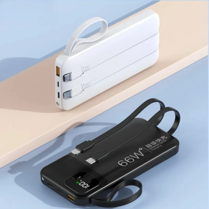 NEW 20000mAh 66W Portable Fast Charge External Battery High Capacity with Cable Power Bank for Iphone Xiaomi Backup Battery