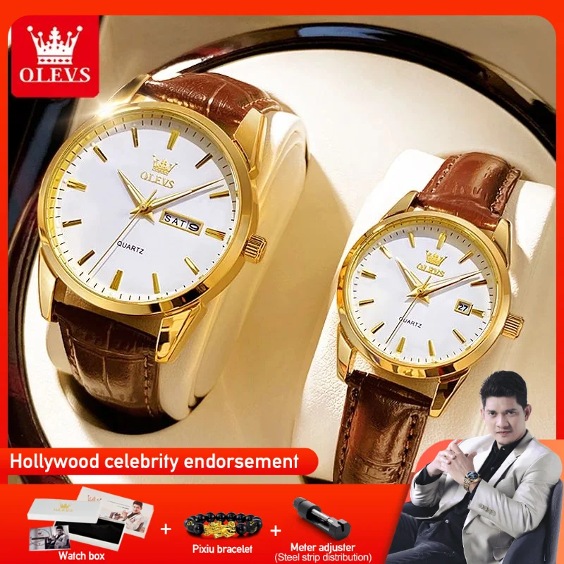 

OLEVS 6898 Couple Watches Luxury Original Fashion Brand Waterproof Luminous Quartz Wristwatch Calendar Design For Date Sport