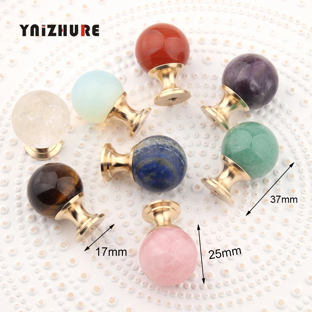 Luxury Natural 25mm Raw Stone Amethyst Aura Brass Drawer Kitchen Pull Wardrobe Door Handle Single Hole Simple Crystal Knobs