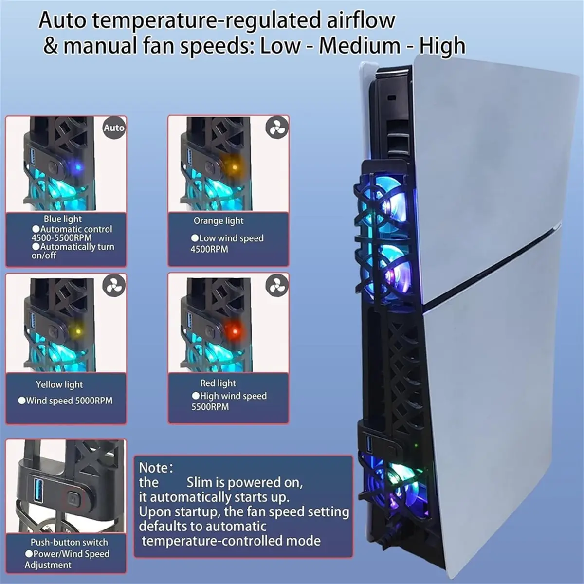 

HGHO Cooling Fan Set Upgraded Quiet Cooler Fan with RGB LED Light for PS5 Slim/Pro Console Digital Vs Disc Edition White
