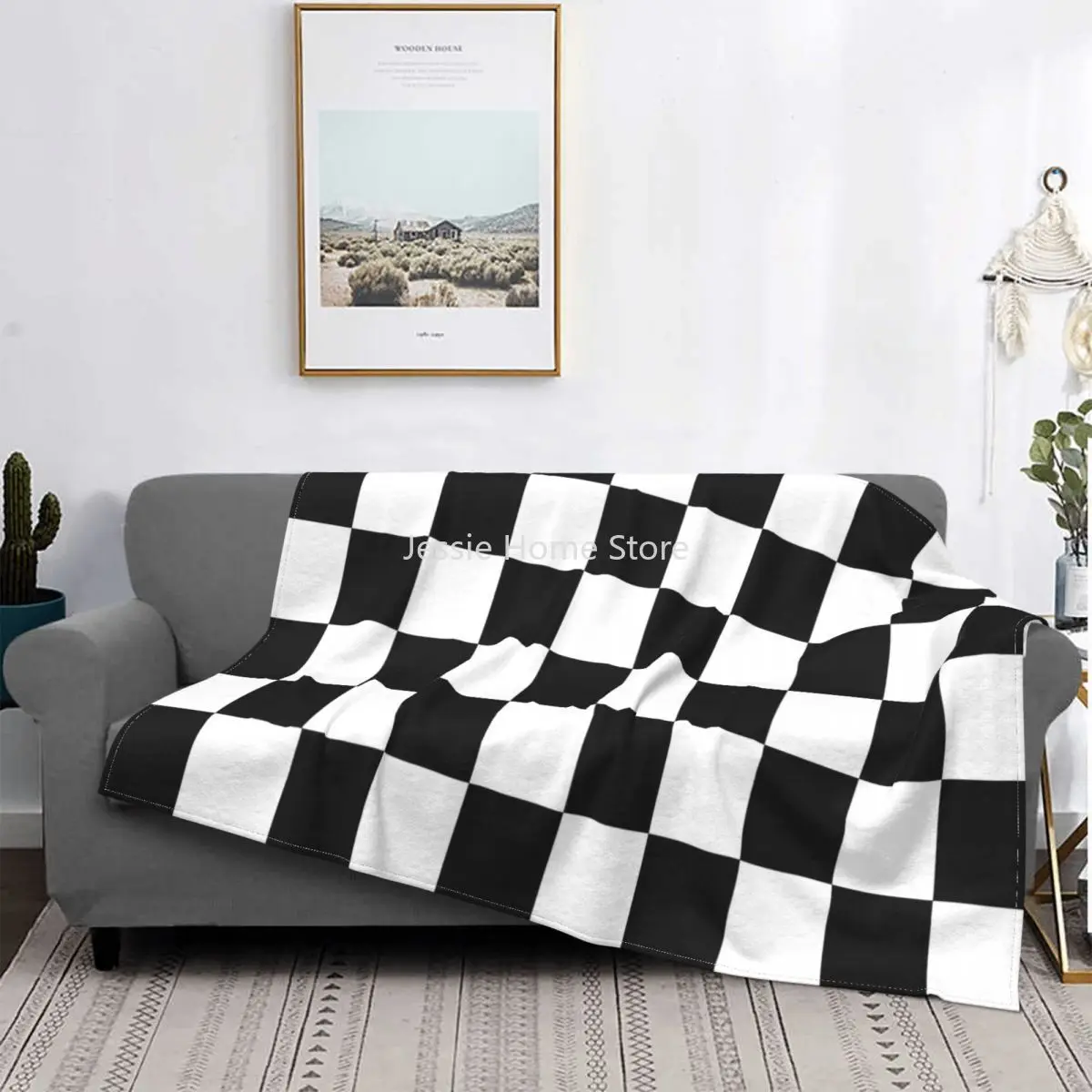 

Black And White Checkerboar Plaid Blanket Flannel Season Breathable Super Soft Throw Blankets for Bedding Travel Bedding Throws