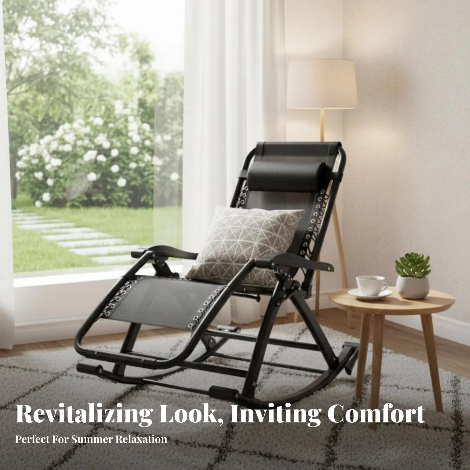 

Folding Rocking Chair Foldable Design Folding Rocking Lounger Adjustable Spinerest Ergonomic Assistance for Balcony, Rest Time
