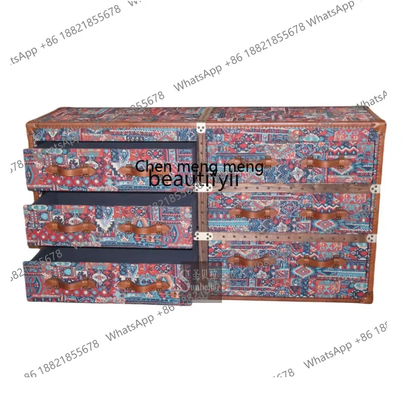 ss8350 European retro drawer cabinet American cowhide, fabric living room side cabinet bedroom chest cabinet locker