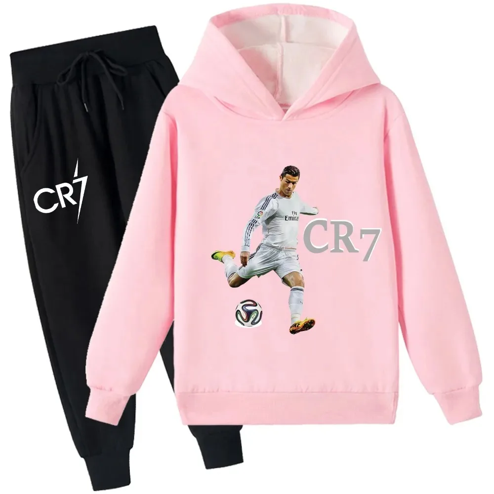 

Детские флисовые толстовки с спортивными штанами для малышей, комплект спортивного костюма из 2 предметов, теплая толстовка с капюшоном Cur-stiano Rona-ldos (2-14 лет, 5 цветов)