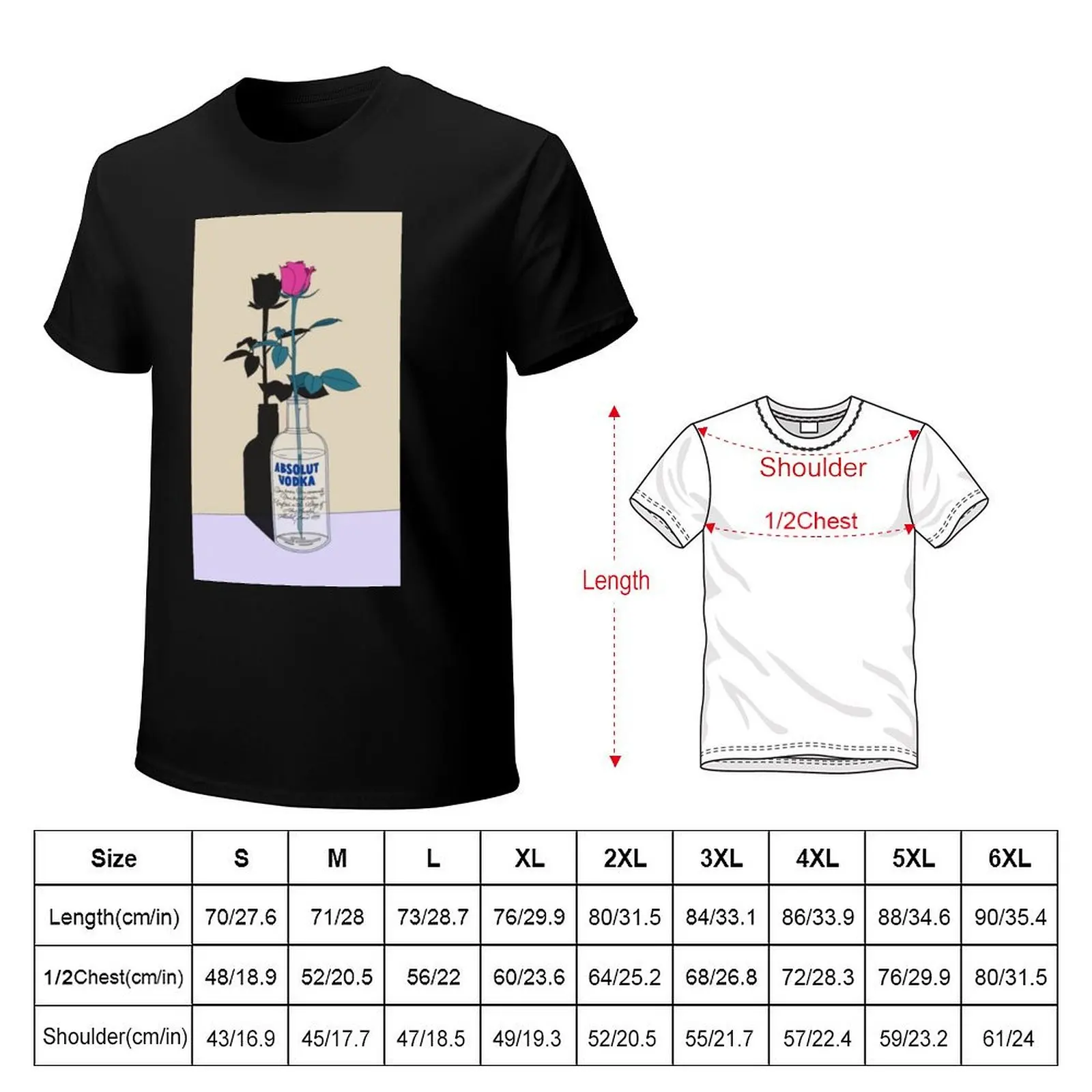 Absolute Rose Art Print Illustrated Floral Design Unique Vodka Bottle Vase Print for Decor & Apparel T-Shirt