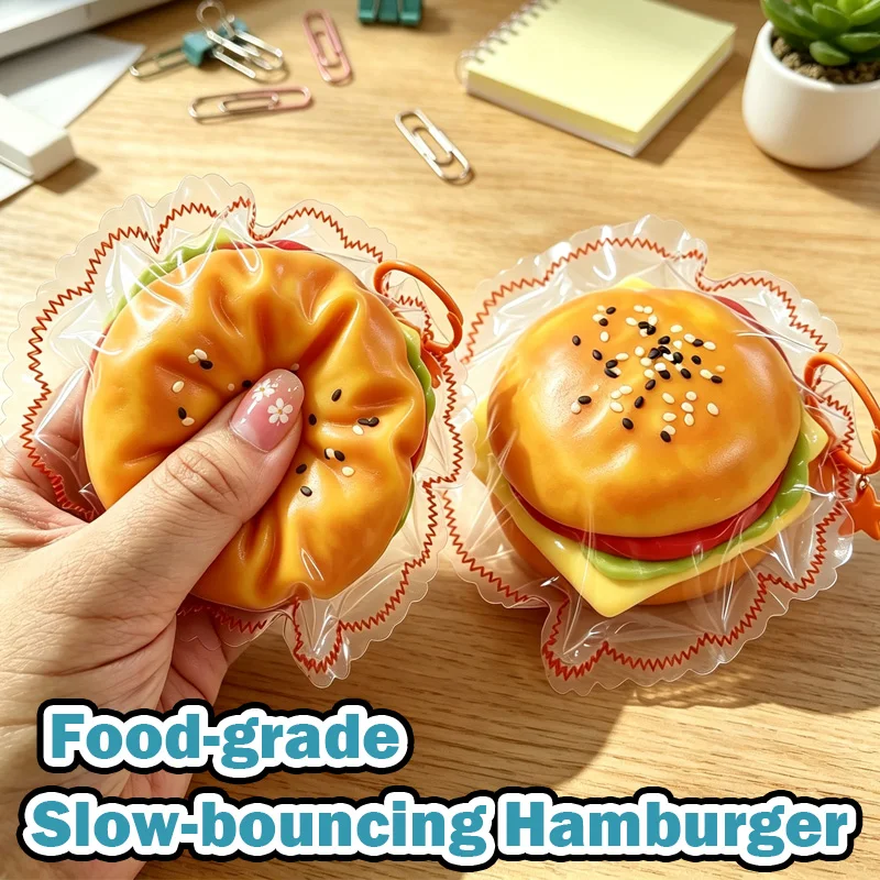 Hamburger Food-grade Silicone Handmade Toy Keychain Slow-bouncing Stress Relief Toys for Adult Anti Stress Toys Christmas Gifts