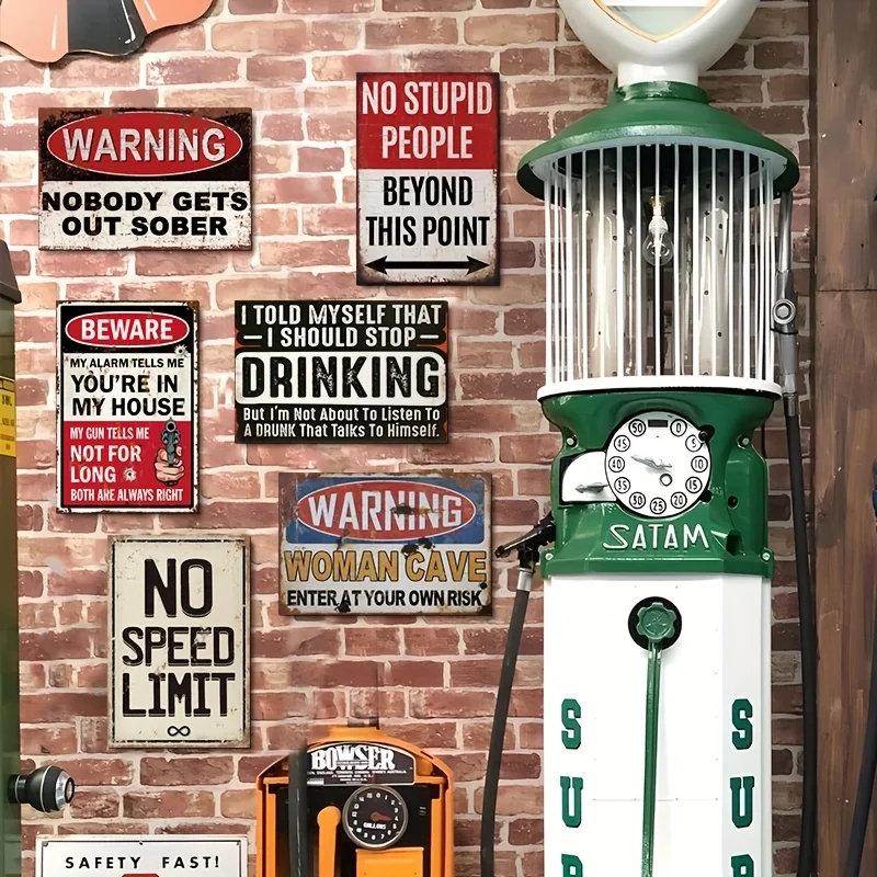 [JIT]Decorative Sign& Plaque 6pcs Funny Quotes Metal Signs, Retro Humorous Wall Art for Office, Garage, Bar, Club, Bedroom, Kitc