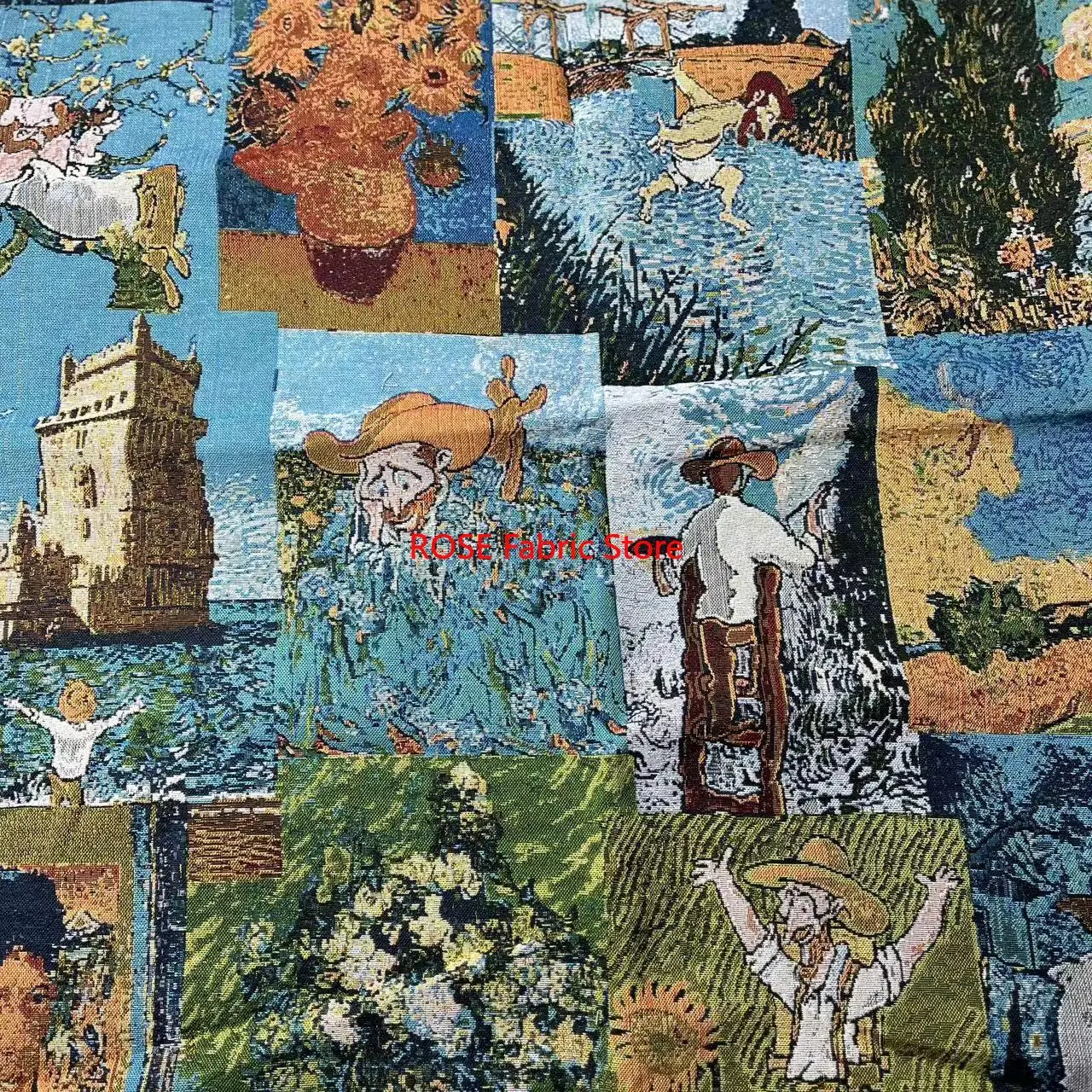 European oil painting style jacquard fabric for Curtains Hat Pillowcase Tablecloth Diy Sewing Sofa Cloth 1 meter
