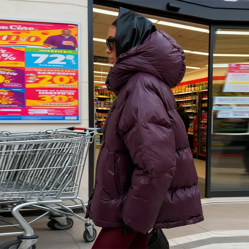 

Женская зимняя теплая элегантная свободная куртка с высоким воротом 2025 удобное повседневное толстое хлопковое пальто в стиле ретро роскошное пригородное пальто с капюшоном