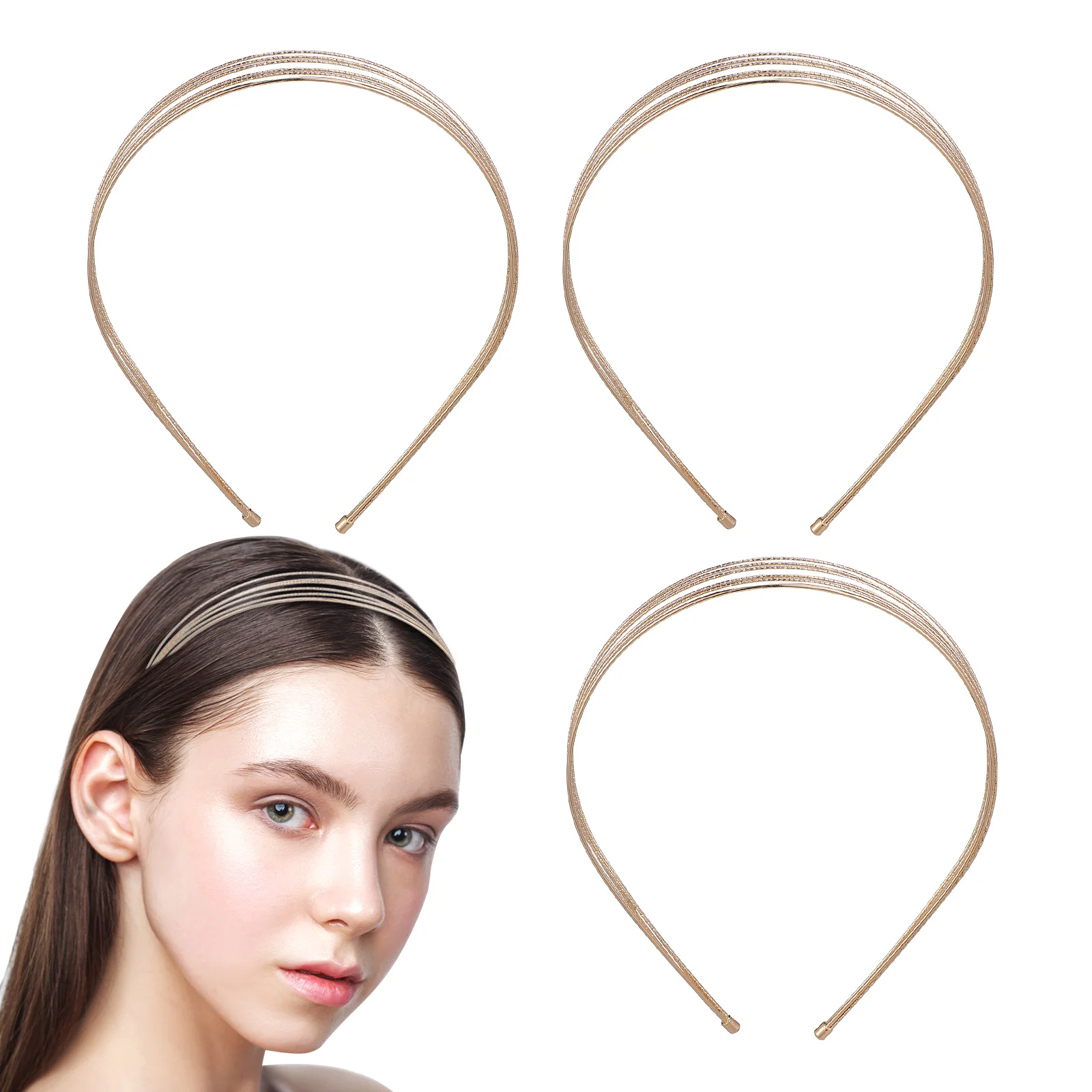 3 Pcs Headgear Headband Miss Bride Hair Accessory Layered Alloy Multi Layers Thin Bridal Decors