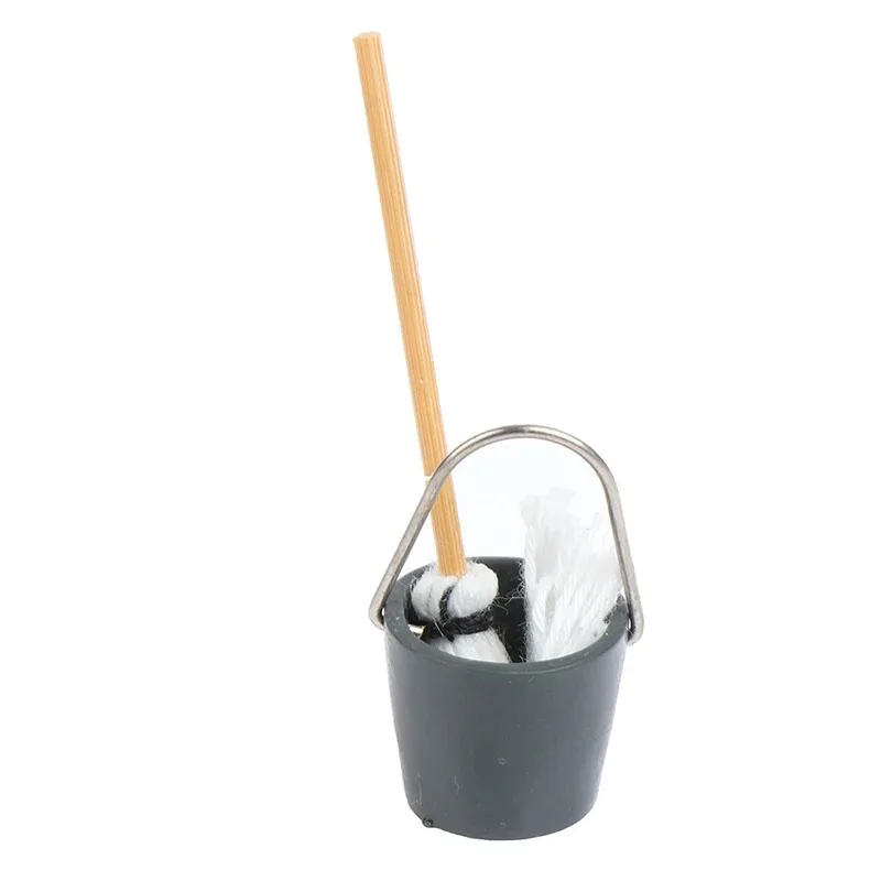 1 Set 1:12 Scale Dollhouse Mini Mop and Bucket Simulation Model Kitchen Garden Miniature Decoration Accessories