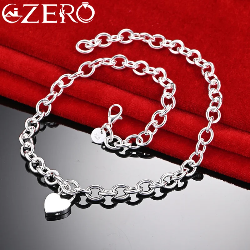 

ALIZERO 925 Sterling Silver Heart Lock Pendant Chain Necklace for Women Men Fashion Party Charming Jewelry Accessories Wedding