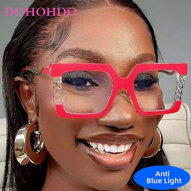 Trendy Fashion Metal Oversized Square Anti-Blue Light Glasses Women Men Fashion Luxury Brand Designer Computer Optical Eyewear