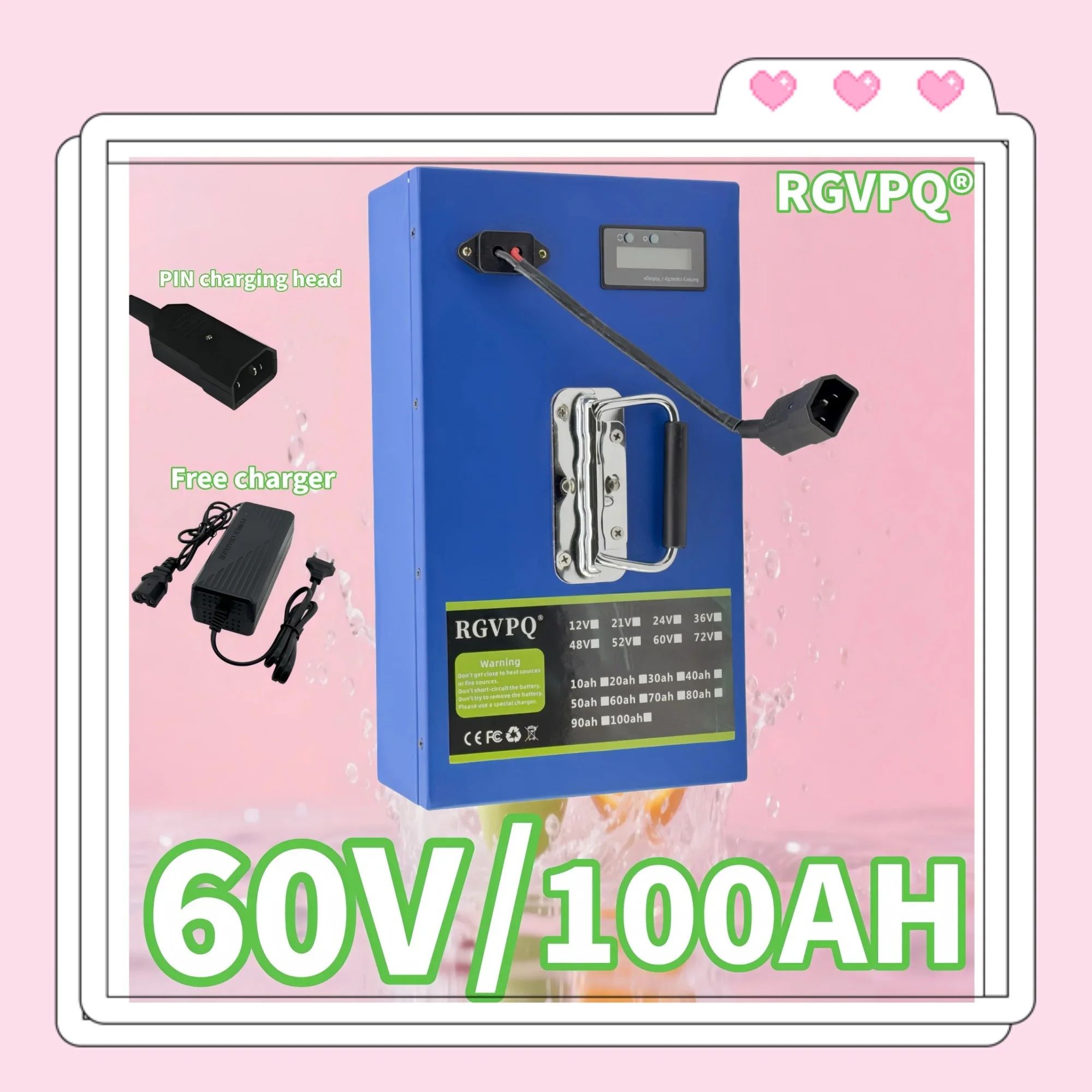 

RGVPQ， Brand new iron box 60V100AH, 40AHBMS, rechargeable lithium battery, suitable for 2000W high-power applications