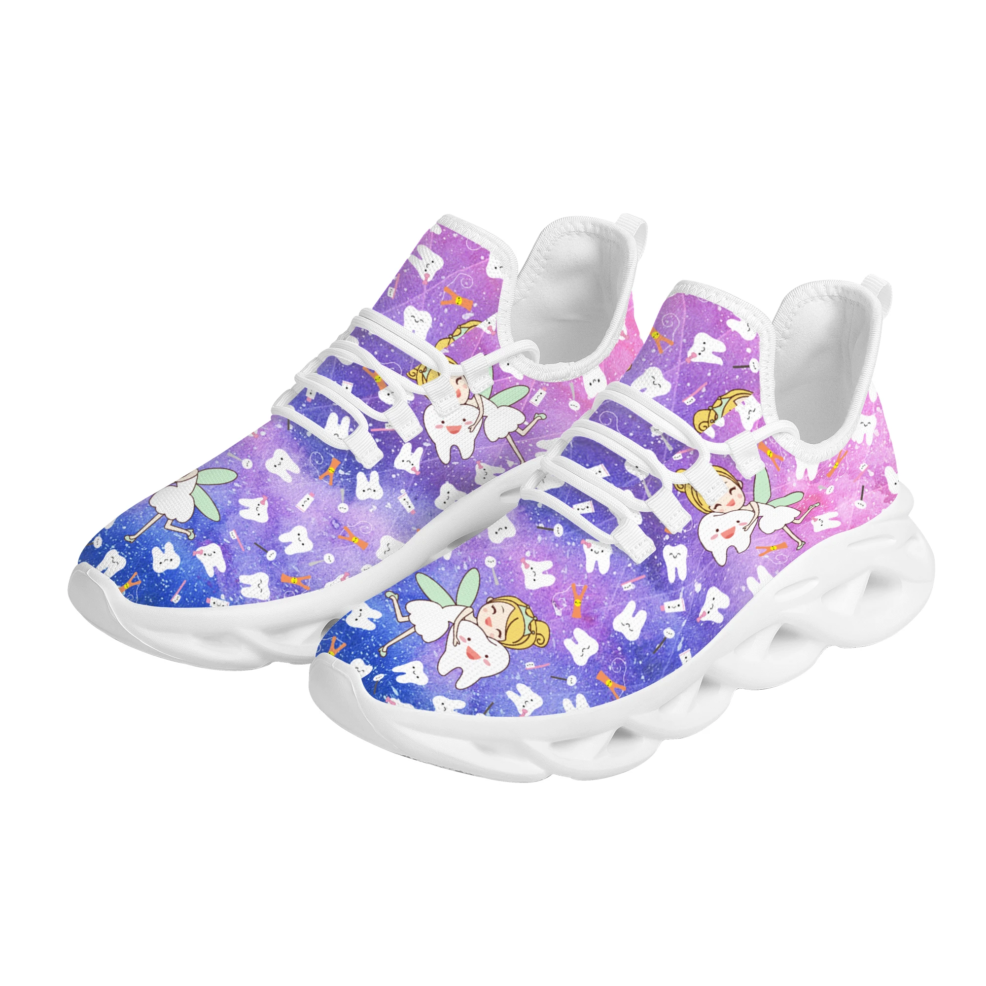 Gradient Tooth Fairy Star Design Nursing Shoes Comfortable New Soft Sole Outdoor Lace Up Sneakers Dental Style Light Mesh Shoes