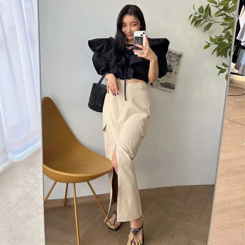 

High Waist Asymmetrical Design Split Half Body Skirt for Women Summer Elegant Sexy Maturity Long Dressing Style A-Line Skirt