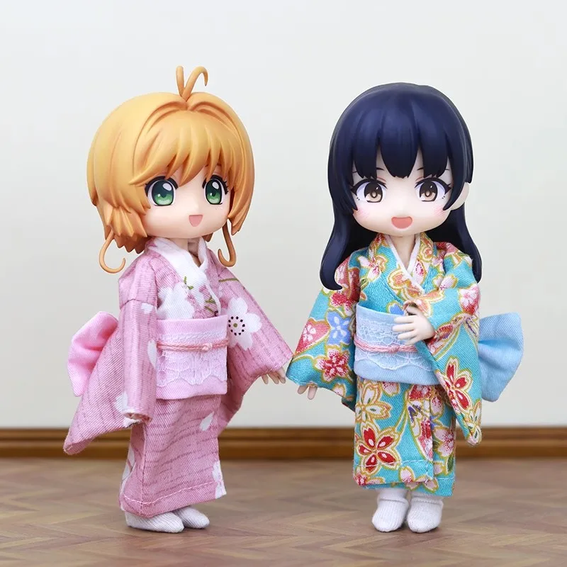 

1/12 12 Points Female Doll Clothes Fashion Kimono Yukata Set Model Fit OB11 Bjd Molly Body In Stock