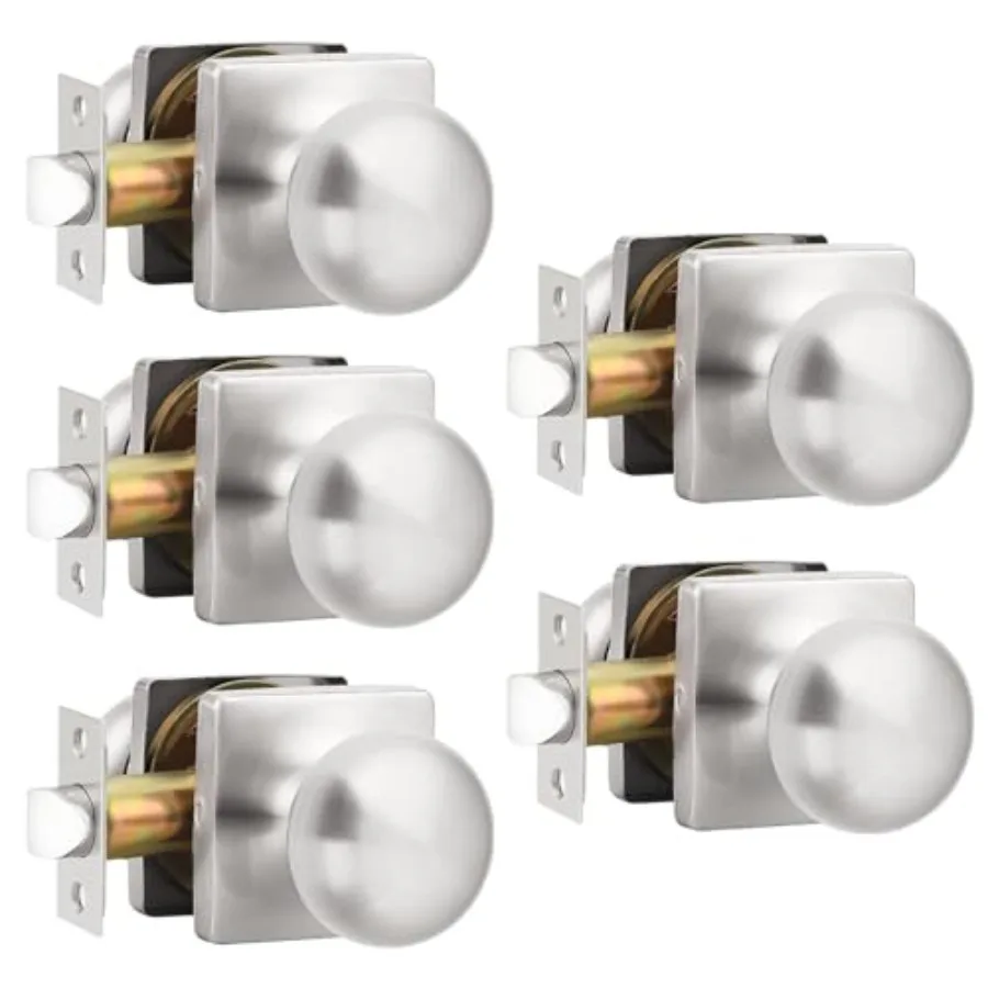 

Pack Knobs for Closet Knobs Interior Brushed Nickel Square Keyless Knob with Lock Round Knob