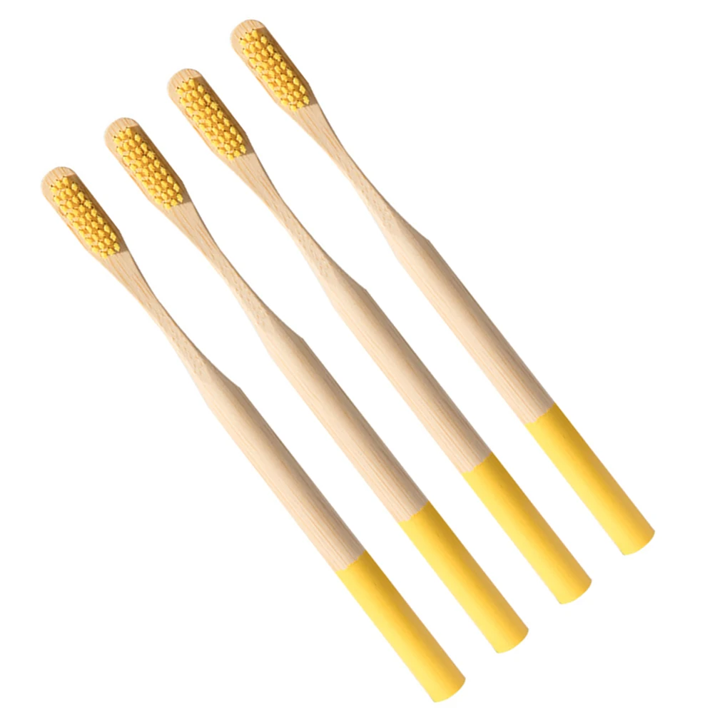 

4Pcs Eco Friendly Bamboo Toothbrush Durable Premium Material Safe Bristles Ergonomic Design Anti Slip Grip for Adults Yellow