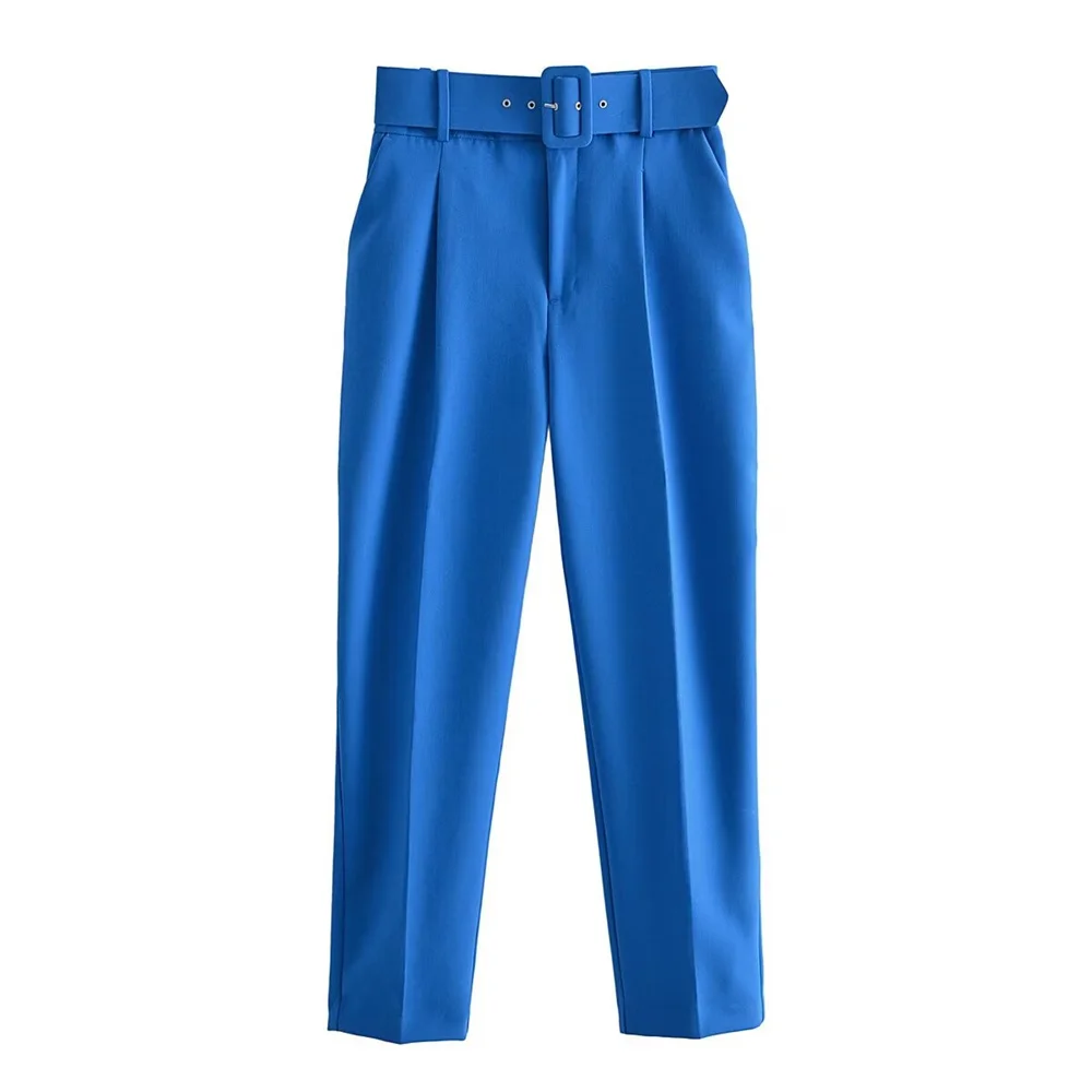 2024 Spring New Women\'s Fashion Casual High Waist Pants Versatile Solid Color Matching Belt Long Pants