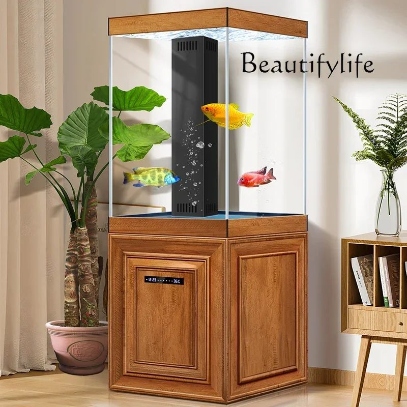 

Chinese Fish Tank Small Living Room Vertical Bottom Filter Change Water Super White Glass Ecological Aquarium