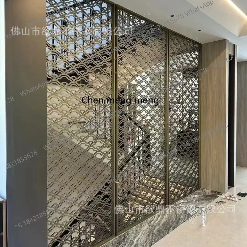 Stainless steel screen partition indoor light luxury screen hollow Chinese modern fish scale entrance living room manufacturer