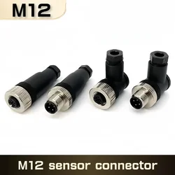 M12 sensor connector waterproof male&female plug screw threaded coupling 3 4 5 8 Pin A type sensor connectors 1PCS
