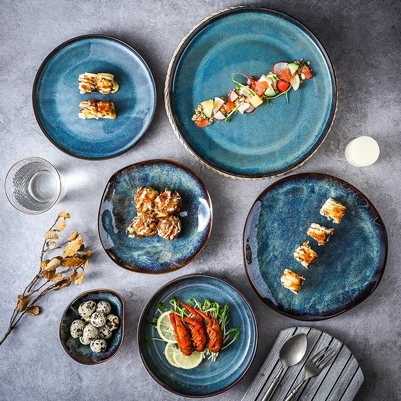 Nordic Retro Ceramic Tableware Ornaments Living Room Kitchen Dining Table Dish Set Special-shaped Shallow Plate Home Decoration