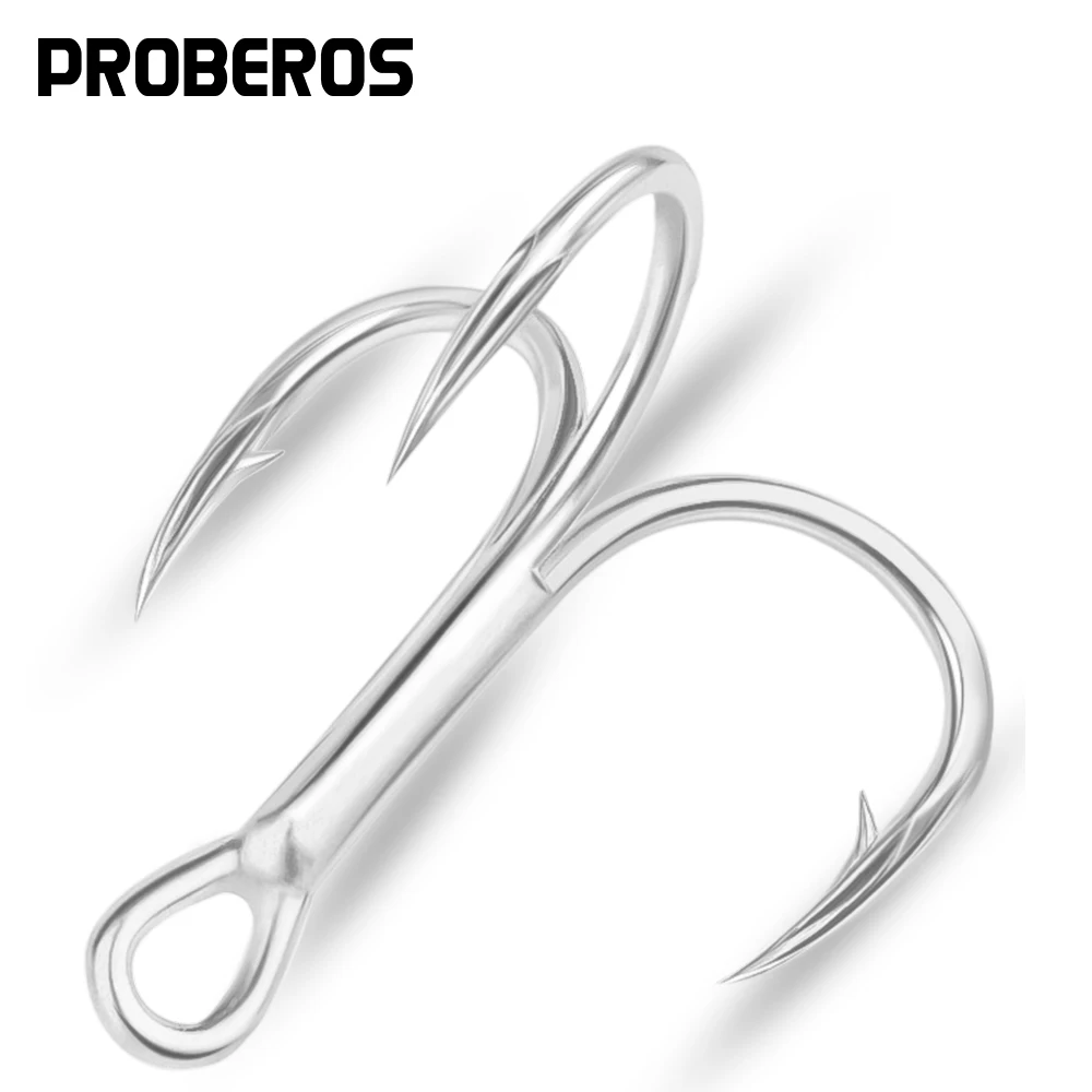 PROBEROS 50 Stück 14 # -3/0 #   Drillinge aus Kohlenstoffstahl, superscharfe, dreifache Widerhaken, rostfrei, Salzwasser-Angelhaken im Großhandel