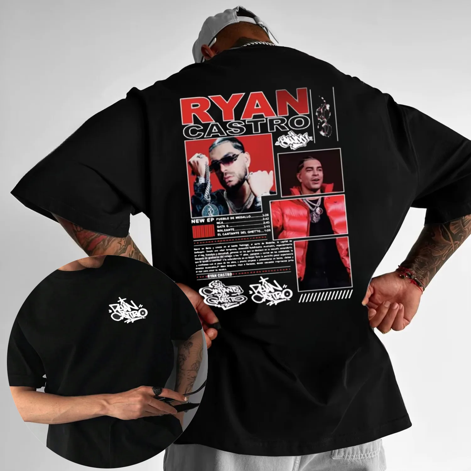 2025 الصيف رابتور ريان كاسترو ألبوم الموسيقى جولة الجرافيك تي شيرت الرجال عادية القطن فضفاض تي شيرت الجمالية س الرقبة فضفاضة #1