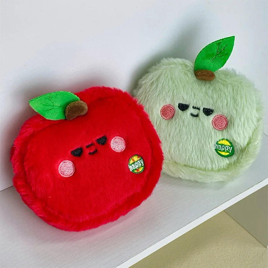Cute Apple Plush Coin Purse Earphone Data Cable Storage Pouch Lipstick Small Cosmetic Organizer Bag