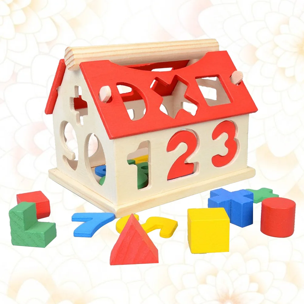 1 Set Numbers Shape Matching Building Blocks House Wooden Disassembly Assembly Educational Kids Home Playing