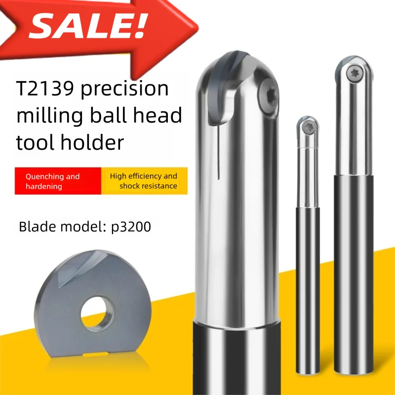 T2139 Ball Nose Finishing Milling Shank with P3200 Inserts R4-R15, Semi-Round CNC Tool Holder for Precision Machining