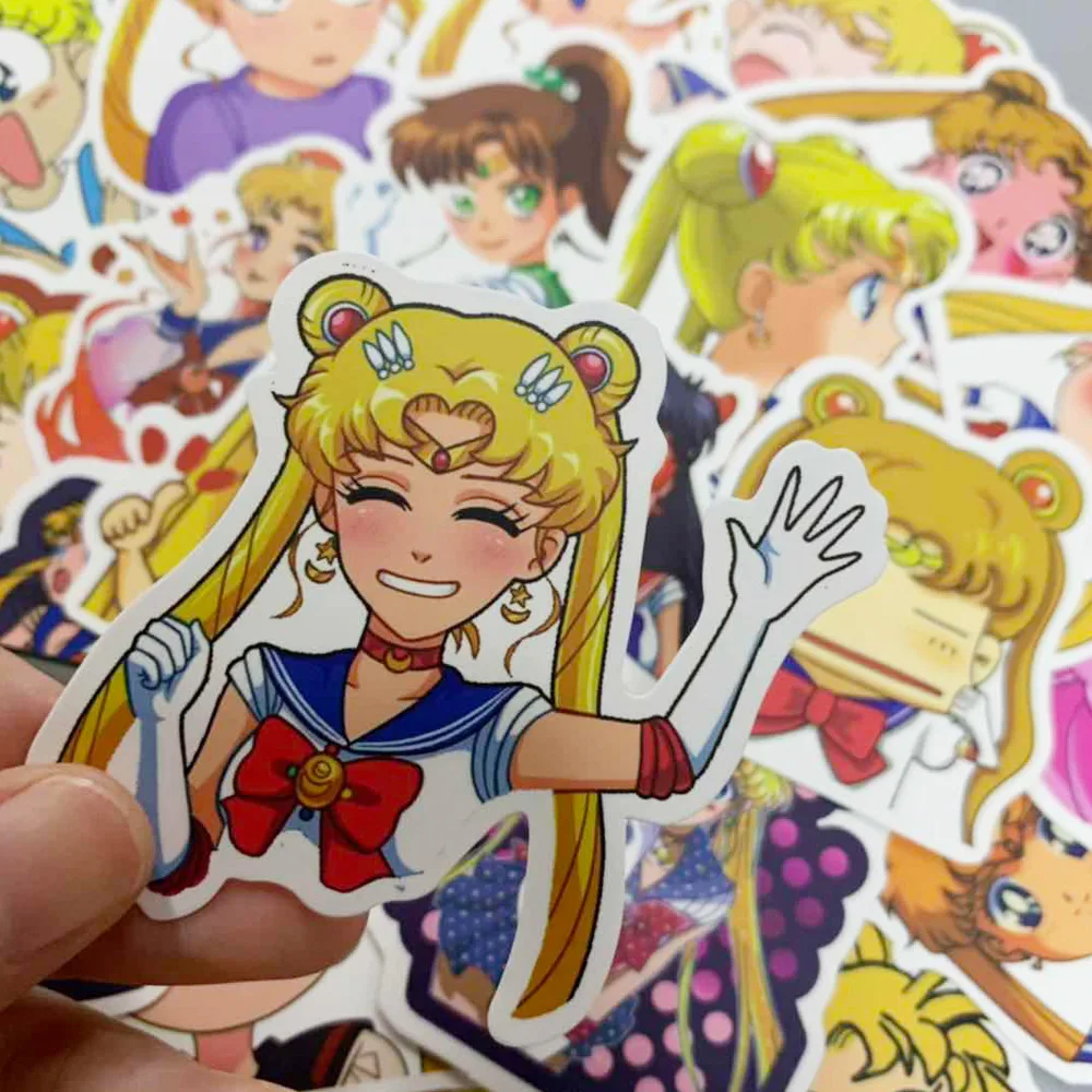 50Pcs Anime Sailor Moon Stickers Kawaii Girls DIY Luggage Water Bottle Phone Book Case Waterproof Cartoon Sticker Kids Gift Toy