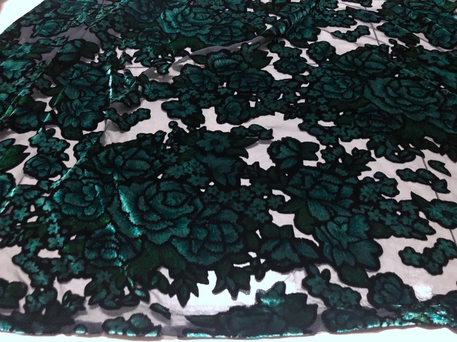 

New High Quality Real Silk Velvet Burnt out Fabric Purple Dark Green Non-Inverted Designer Hollow Dress