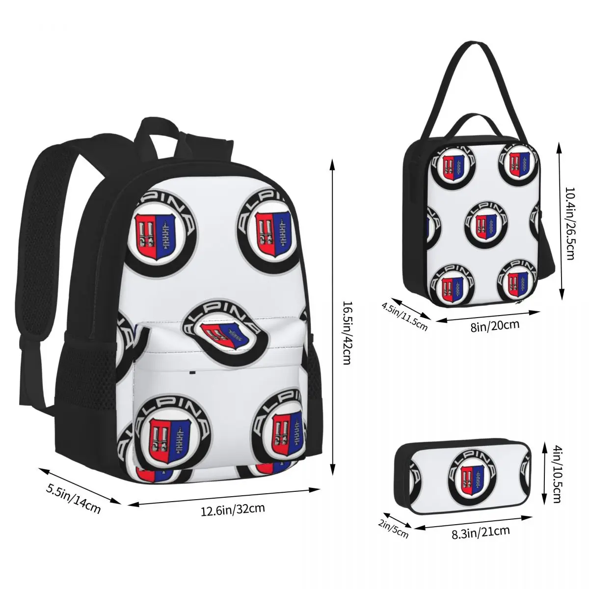 Alpina - Classic Car Logos Backpacks Boys Girls Bookbag Children School Bags Kids Rucksack Lunch Bag Pen Bag Three-Piece Set