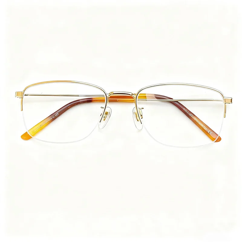 

LUXE Gold-Rimmed Halfrim Glasses Frame Unisex 54-18 New Three Patchwork Temple Ultra-lightweight