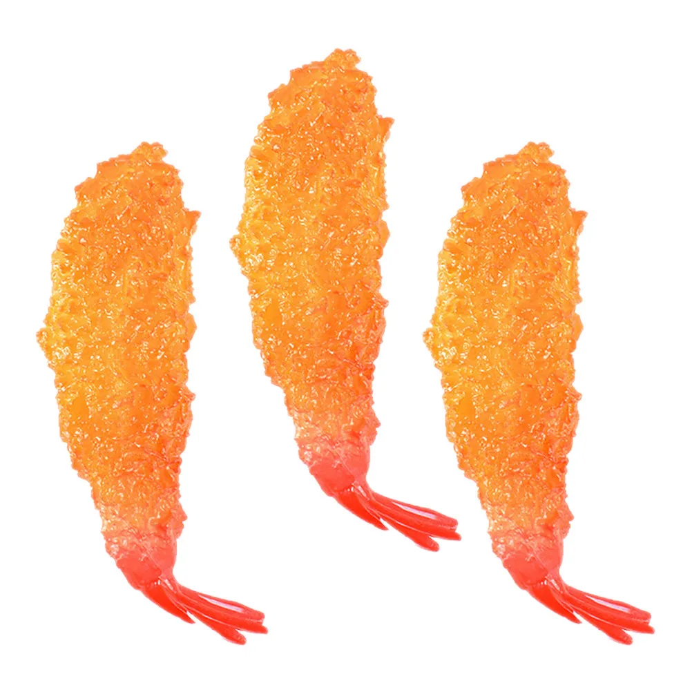 3Pcs Tempuras Shrimp Fake Food Realistic PVC Decorative Kitchen Ornament Lifelike Restaurant Photography Prop Educational