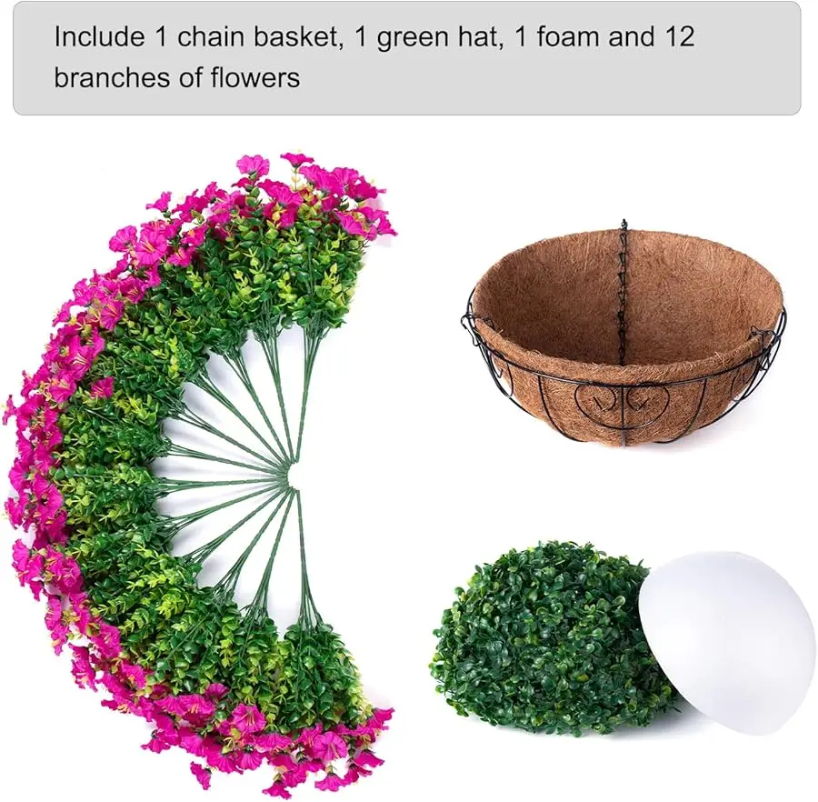 Artificial Fake Hanging Flowers Plants in Basket for Outdoor Decoration, 12 Pcs Faux Morning Glory in Planter Realistic UV Resis