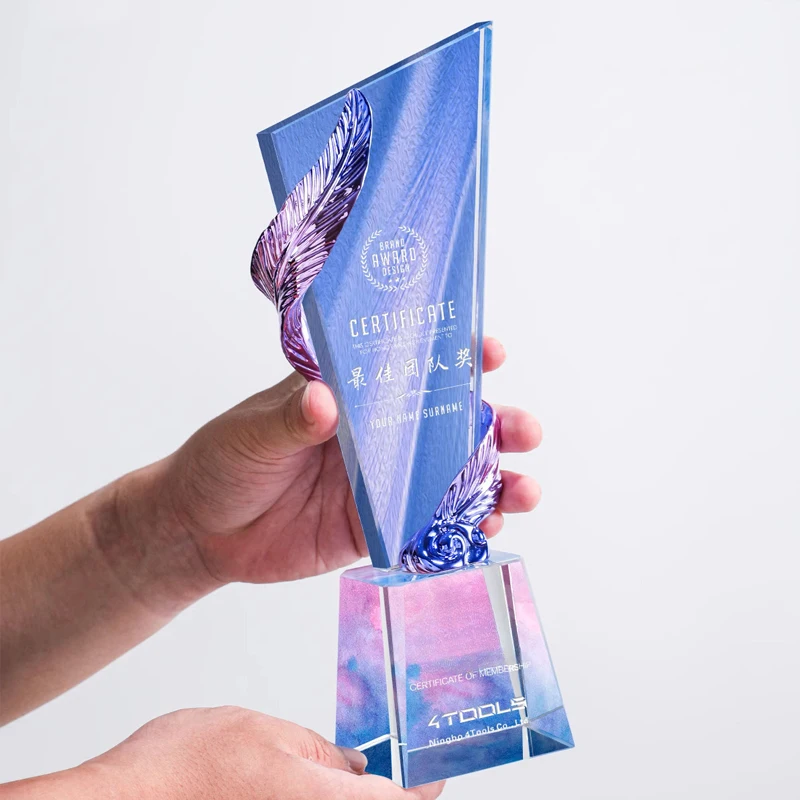 Customized Color Printed Crystal Trophy, Excellent Employee Medal Award Sports Competition Company Annual Meeting Souvenirs, 1Pc