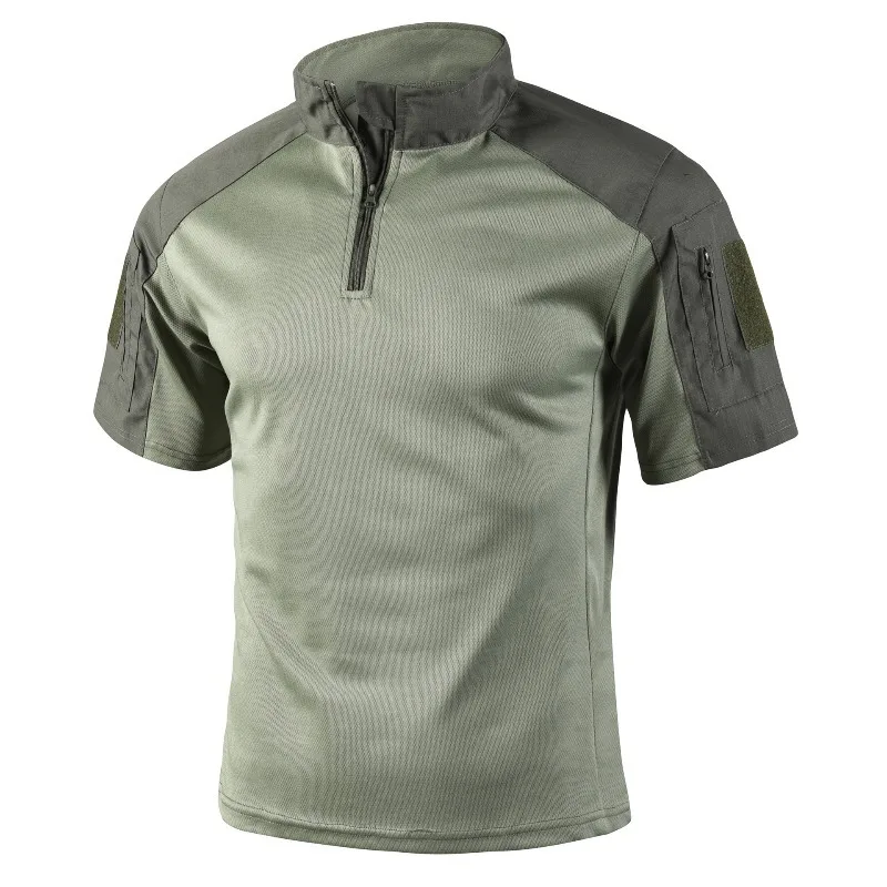 Men's Tactical Combat T-Shirts Quick Dry Breathable Half-Zip Short Sleeve Military Shirt with Pockets Lightweight Outdoor Hiking