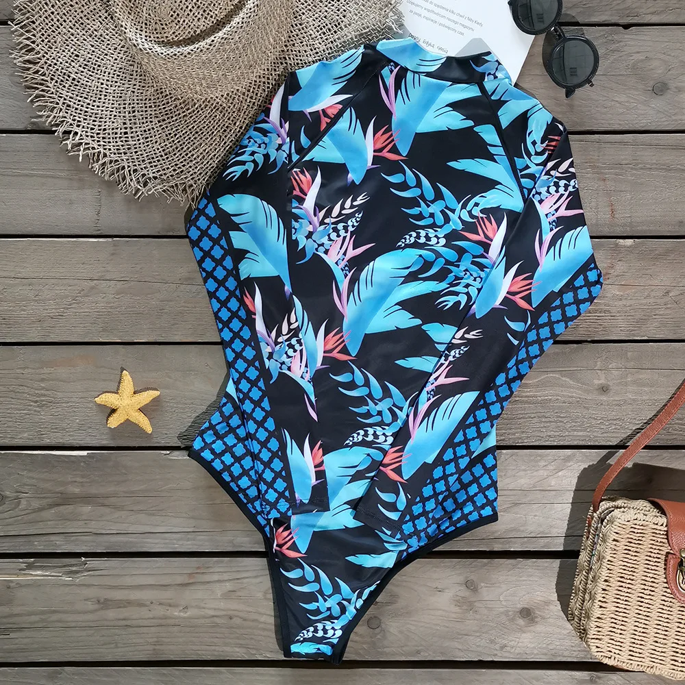 Print Bikini Set Push Up Biquini 2025 Sport One Piece Swimwear Women's Swimsuit Brazilian Bathing Suit Long Sleeve Beachwear