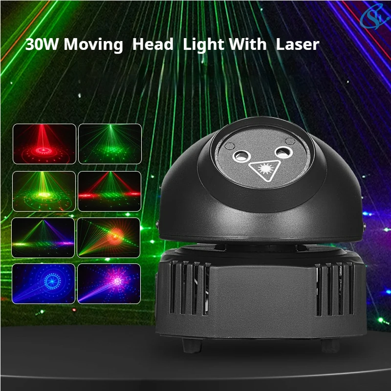 New Design 30W Mini Laser RGB 3IN1 Moving Head Light Dmx 512 Remote Control Dj Disco Party Equipment