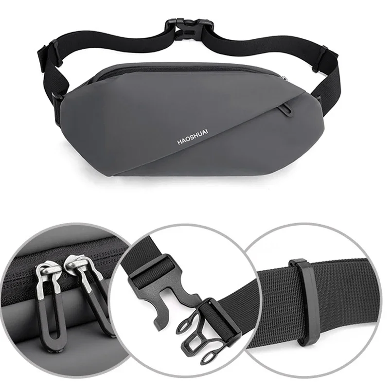 Nylon impermeável Fanny Pack para homens, bolsa de cintura, saco de peito, corrida, esportes, viagem, bum, quadril, peito, estilingue, viagem, nylon